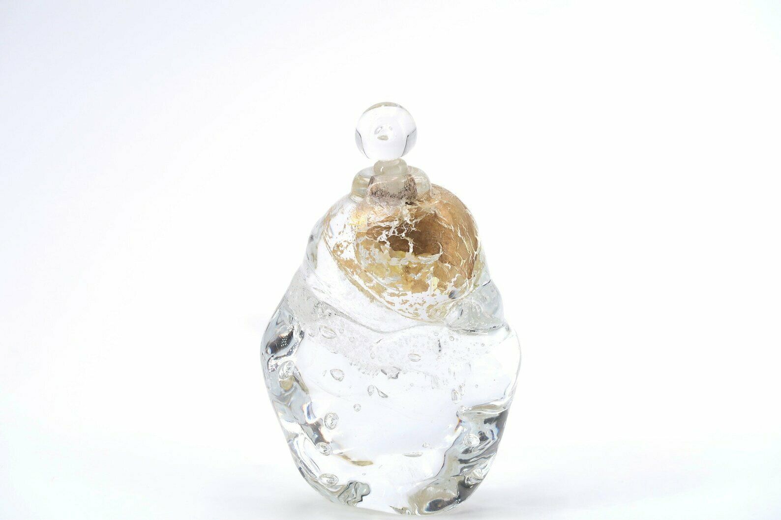 French Artist Glass Perfume Bottle By Fabienne Picaud, 1990s / Gold Leaves, Art, Bathroom