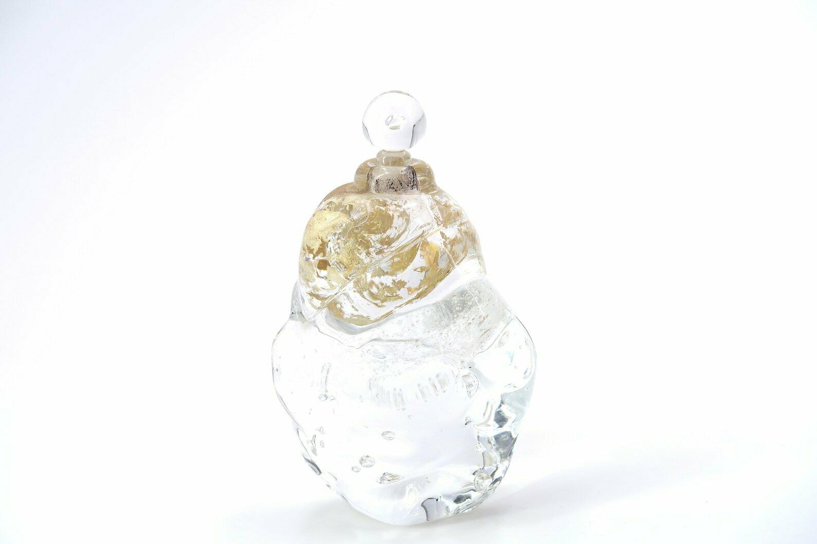 French Artist Glass Perfume Bottle By Fabienne Picaud, 1990s / Gold Leaves, Art, Bathroom photo furniture