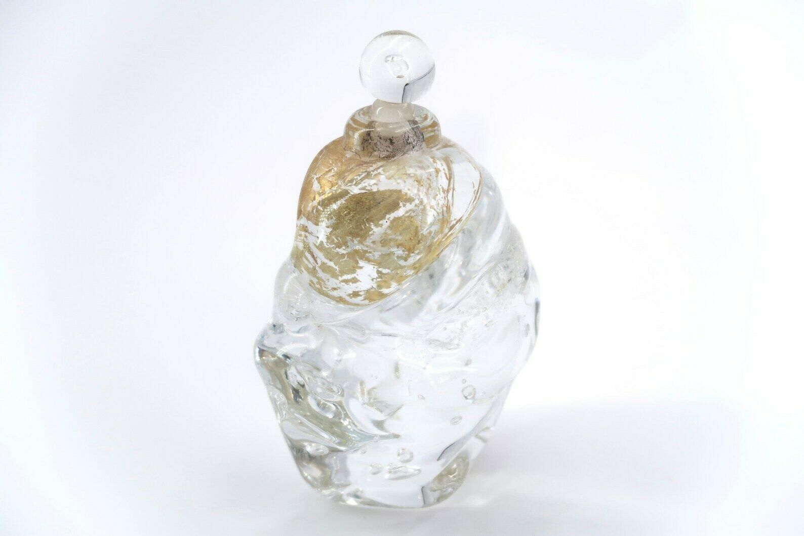 French Artist Glass Perfume Bottle By Fabienne Picaud, 1990s / Gold Leaves, Art, Bathroom photo for sale