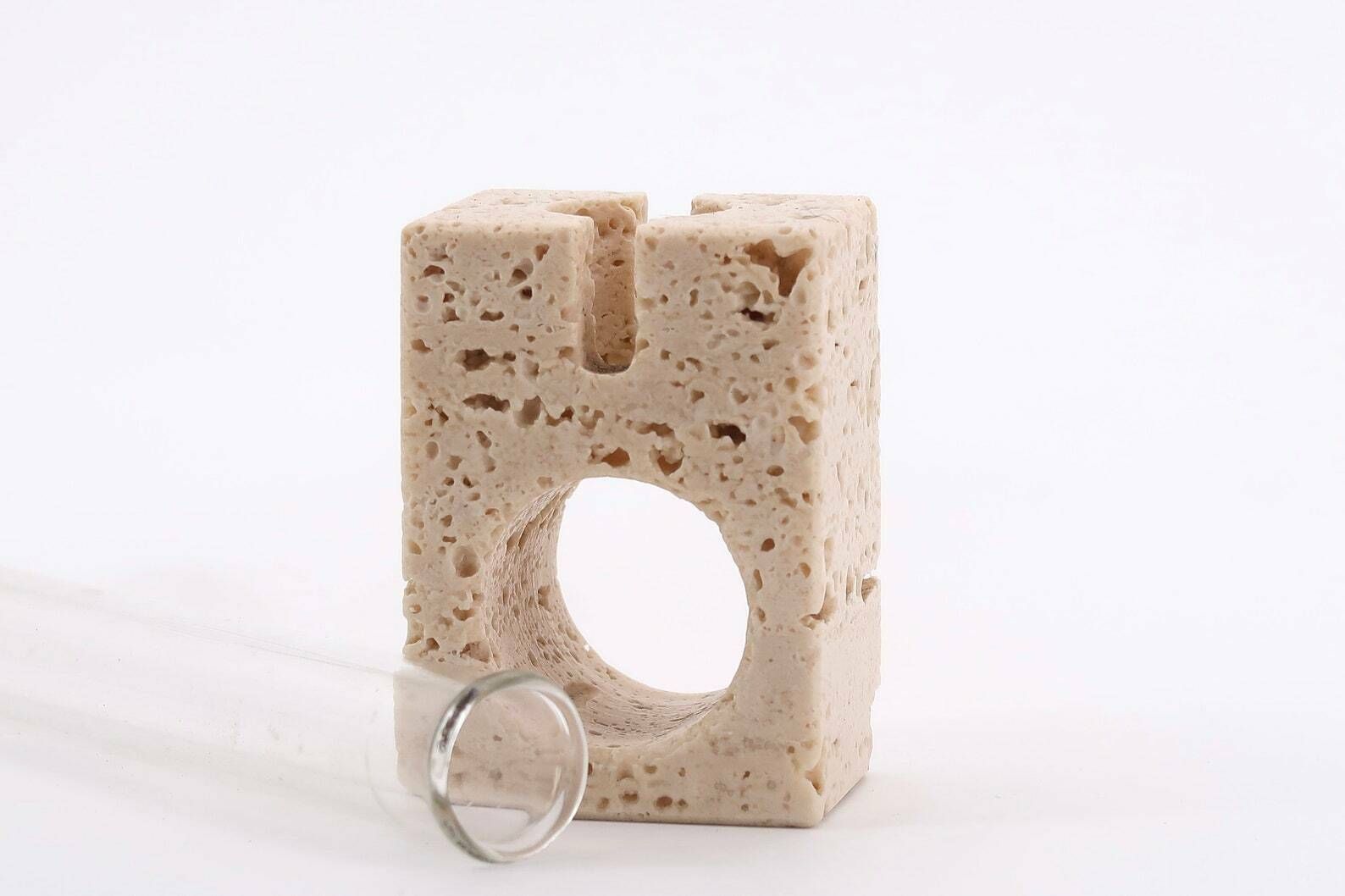 Travertine Vase With Glass Tube, 1970s / Fratelli Mannelli, Enzo Mari photo furniture