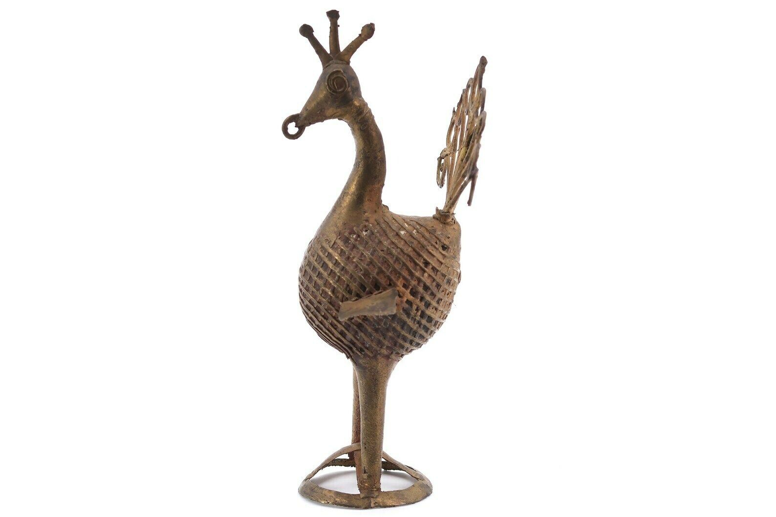 African Brass Bird Sculpture, 1970s / Ethnic Tribal Boho Chic Folk Bohemian Cabinet Of Curiosities photo vinterior