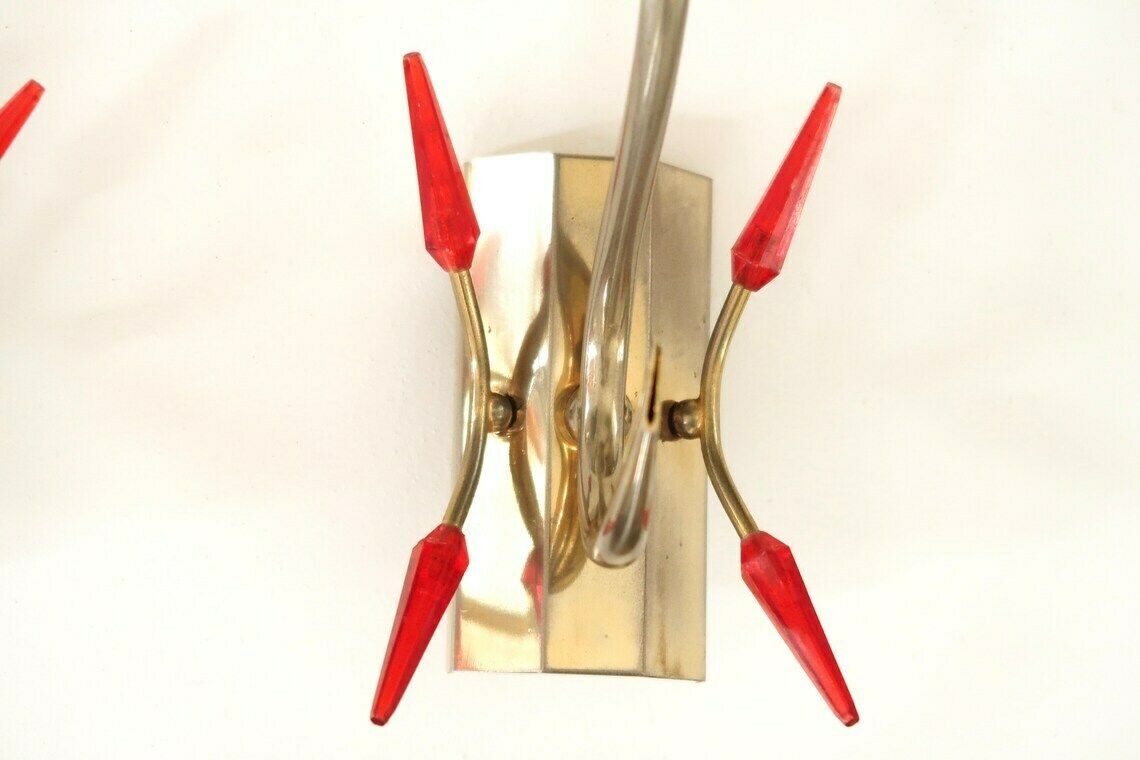 Pair Of French Modernist Sconces, Gold Metal And Glass, 1950s / Mid Century Modern Light Lamp Lighting Brass Atomic Lunel Arlus photo 471.0