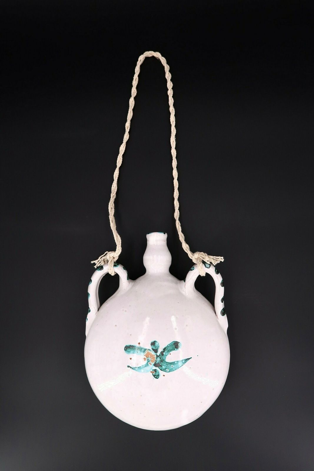 French Ceramic Wall Gourd Bottle, Vallauris, 1960s / Robert Picault, Vase, Costa Riviera, Boho Chic, Bohemian, White Green photo furniture