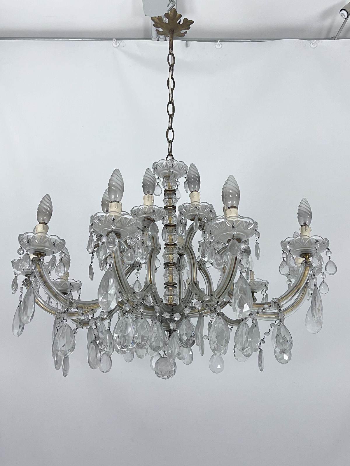 Mid Century Maria Teresa Crystal And Brass Large Chandelier. Italy 1940s photo furniture