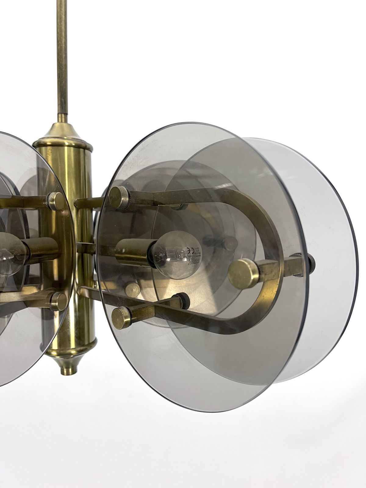 Lighting Postmodern Brass And Thick Glass Chandelier By Gino Paroldo. Italy 1970s photo