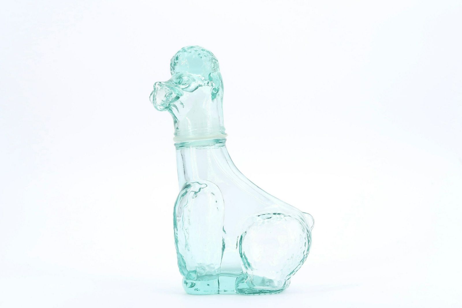 Italiaanse Glazen Fles : Poedelhond, Jaren 1970 / Empoli, Made In Italy, Dier, Kitsch Badkamer, Sculptuur