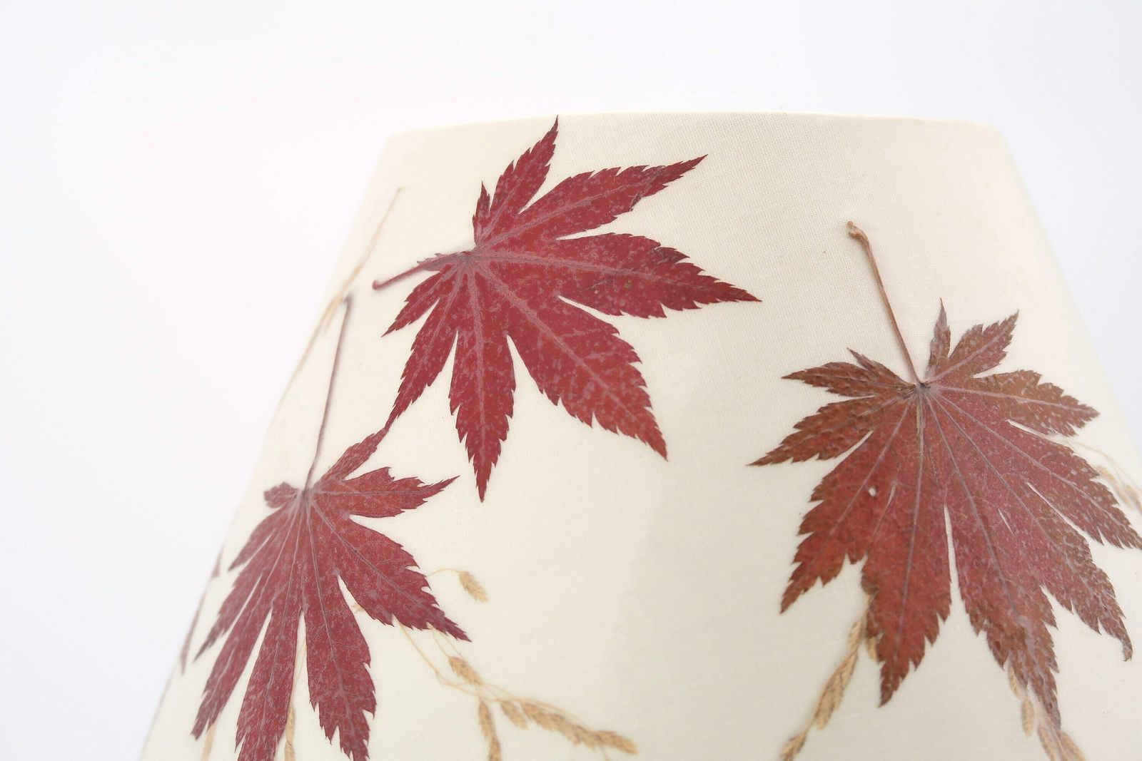French Wooden Table Lamp, Lampshade With Maple Leaves, 1970s / Sphere, Herbarium, Autumn, Boho Chic, Folk photo 256.0