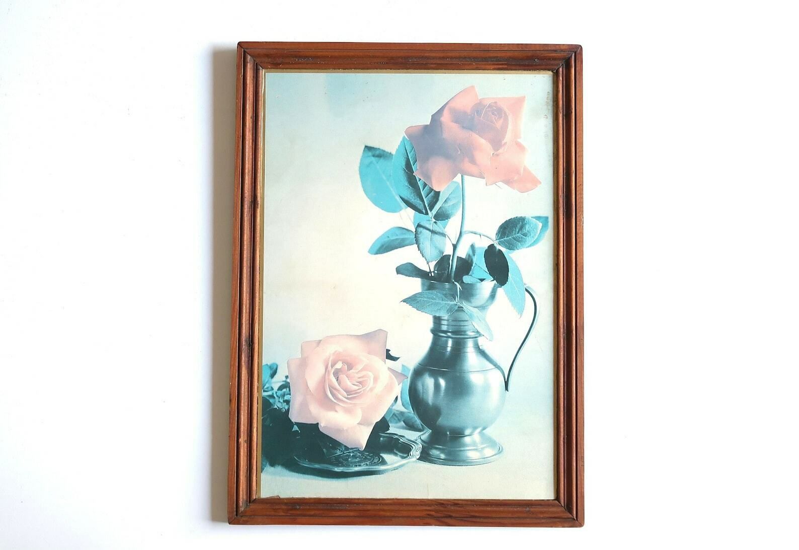 French Vintage Photography Print, Still Life With Roses, 1960s / Bouquet Flower Boho Chic Bohemian Folk Country Cottage Nature Wall
