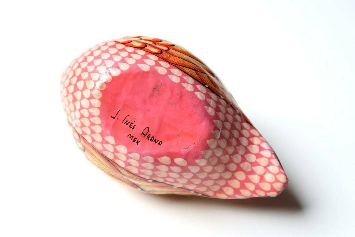 Mexicaanse Volkskunst Papier Maché Vogel, Duif, Gesigneerd J. Inès Arana Mex, Jaren 1970 / Mexico, Lichtroze, Veelkleurig photo 114.0