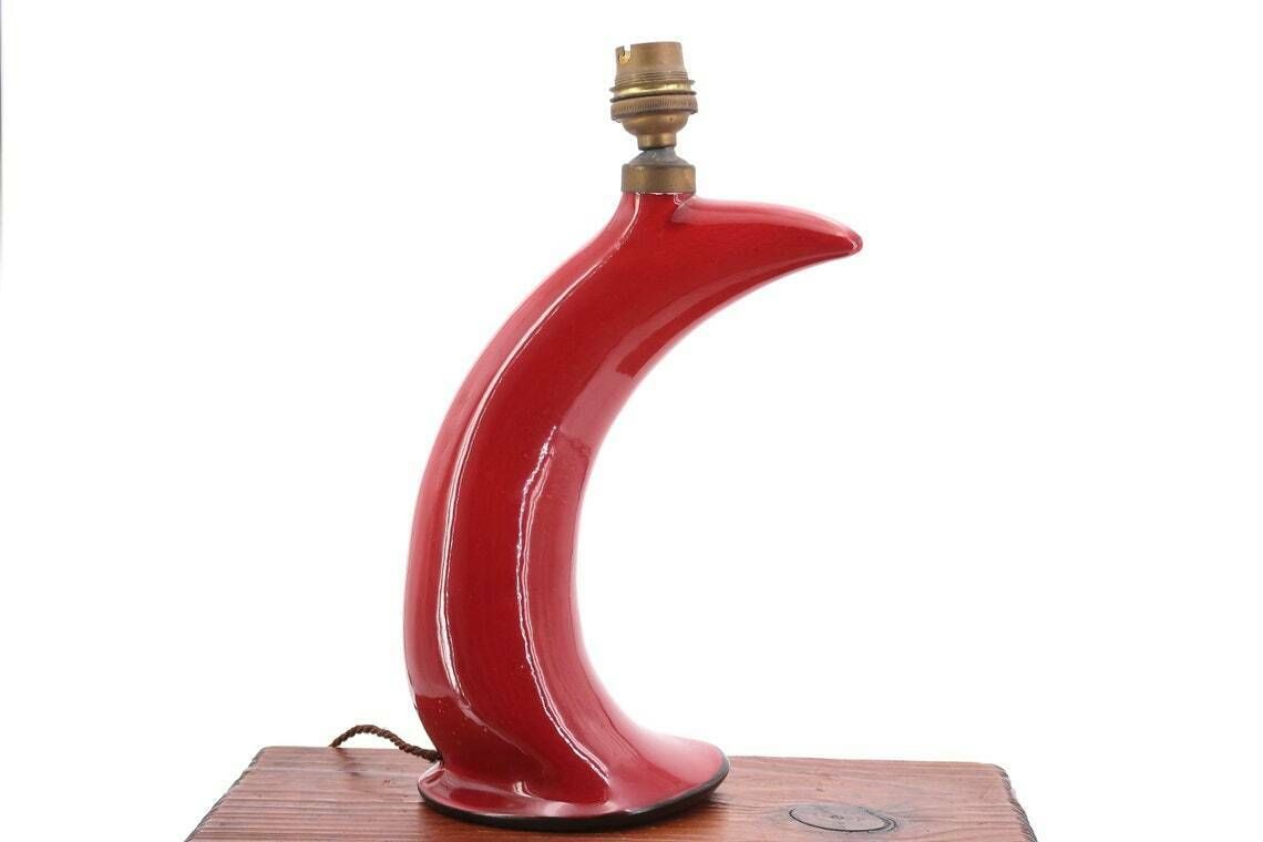 French Arched Ceramic Table Lamp, 1950s / Mid Century Modern, Black Bordeaux, Modernist, France photo for sale