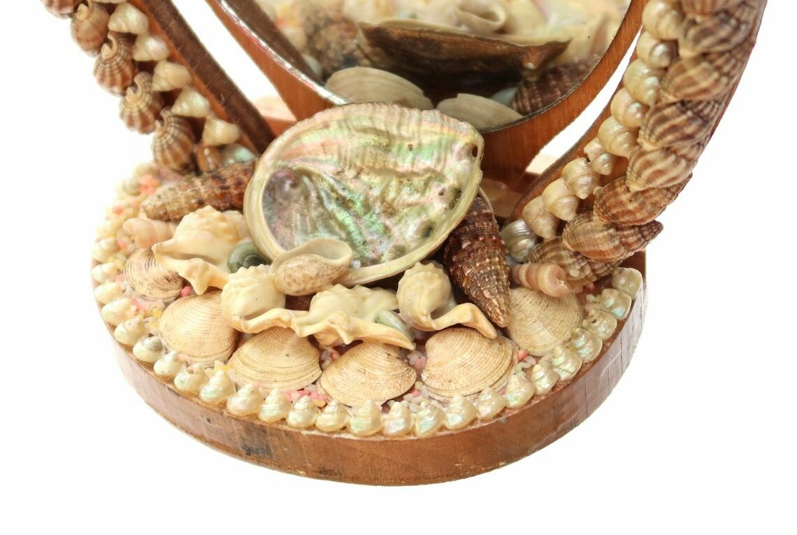 French Mirror, Frame With Seashells, 1960s / Beach Decor, Boho Chic, Bohemian, Folk, Bathroom Mirror, Sea Ocean Nature Kitsch Sailor photo for sale