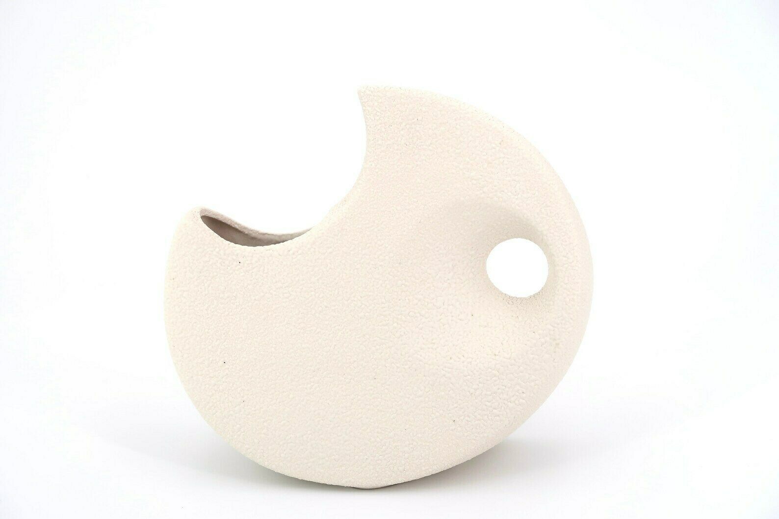 Sgrafo White Schiavon Ceramic Vase Peter Muller, 1960s / Modernist, Mid Century Modern, Free Form, Abstract, Hole