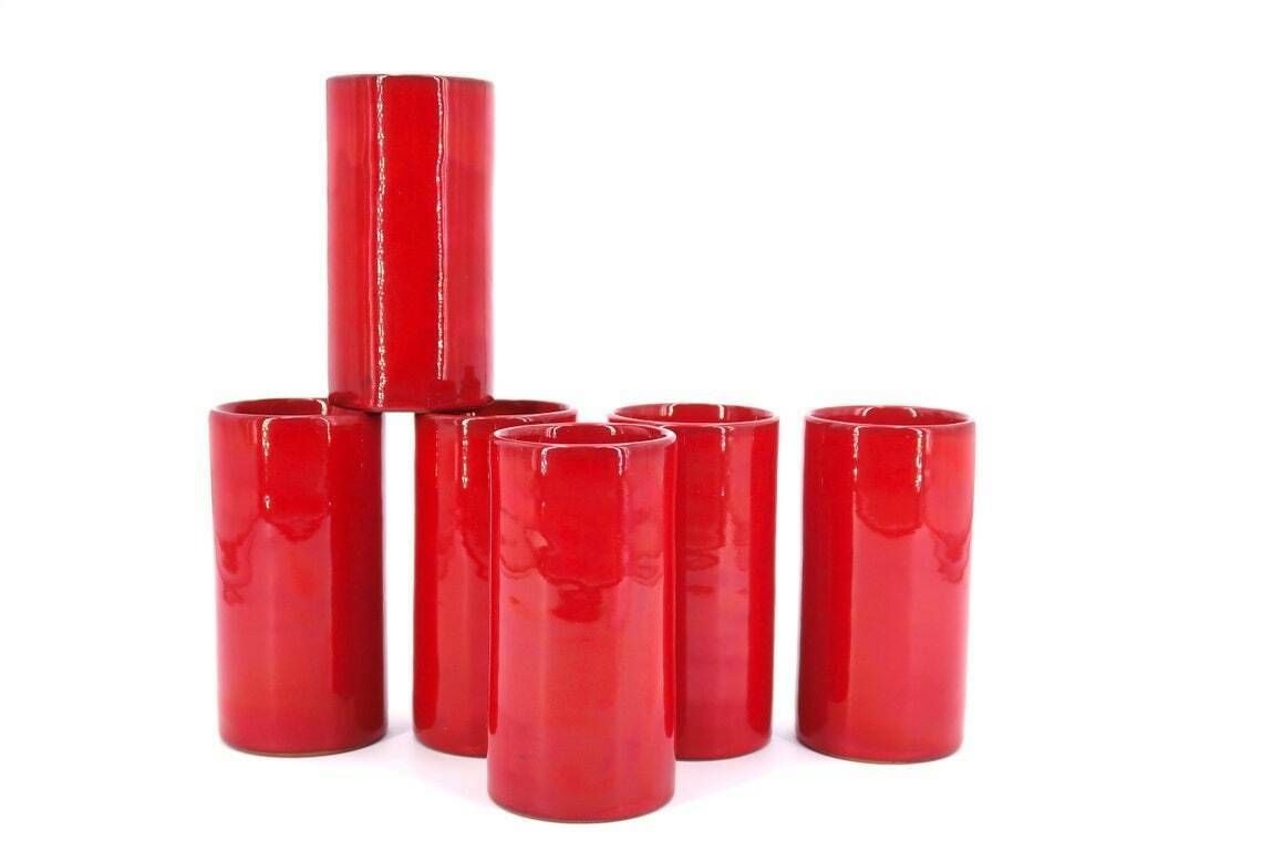 Verres en céramique rouge, sud de la France, années 1970 / Récipient, cuisine, Vallauris, Grasse