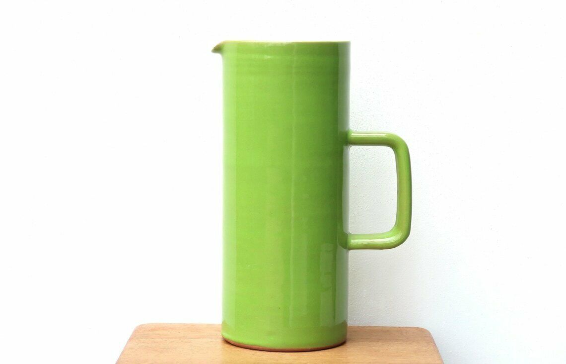French Green Ceramic Pitcher By Paul Badié, Poterie De La Brague, 1970s / Georges Jouve Style, Plascassier, Grasse, Ruelland, Modern