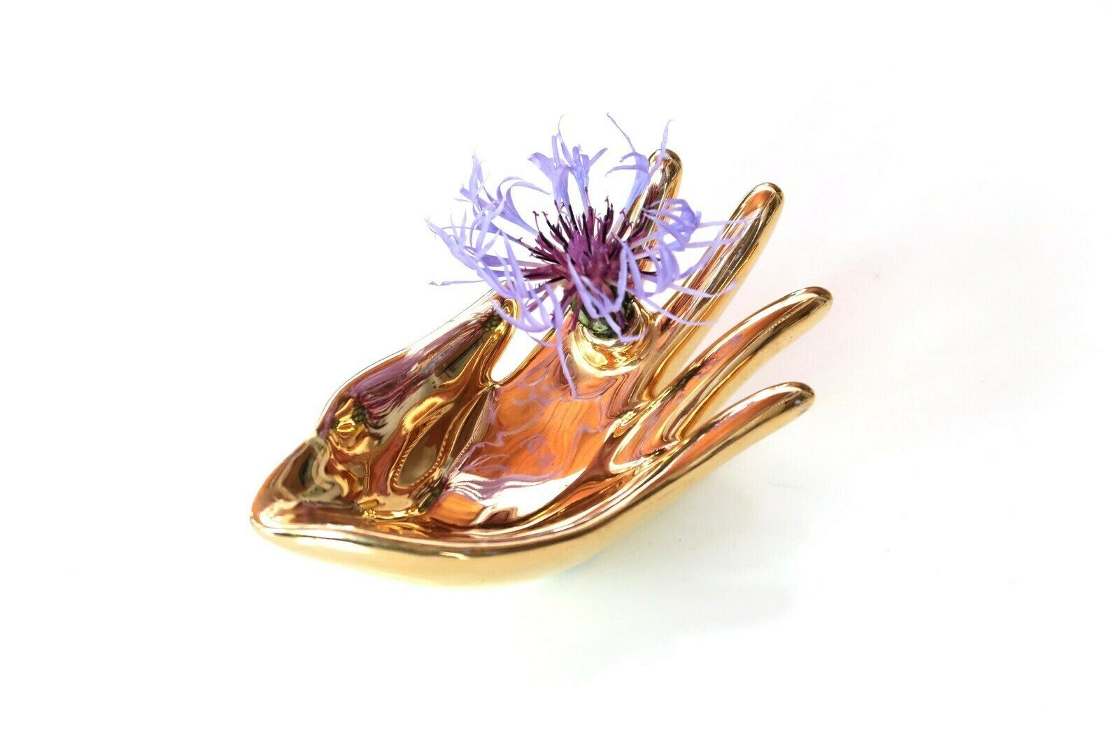French Golden Porcelain Hand Dish And Flower Holder, 1970s / Ring Dish, Boho Chic, Folk, Bohemian photo furniture