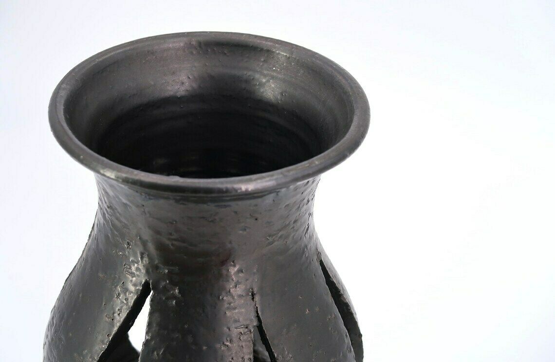 Huge French Black Ceramic Candleholder Lantern By Jean Marais, Vallauris, 1960s / Candle Holder, France, Costa Riviera photo vinterior