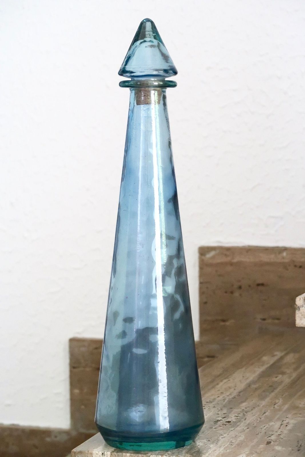 Blue Glass Genie Bottle, Italian Decanter, 1960s / Empoli, Boho Chic, Bohemian, Folk, Made In Italy photo furniture