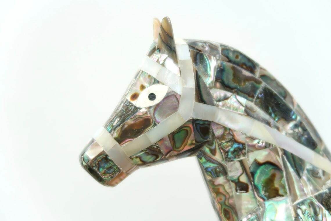 Large Mexican Mother Of Peal Horse Sculpture, 1970s / Inlay, Mosaic, Animal, Art, Mexico, Boho Chic Bohemian Folk photo furniture