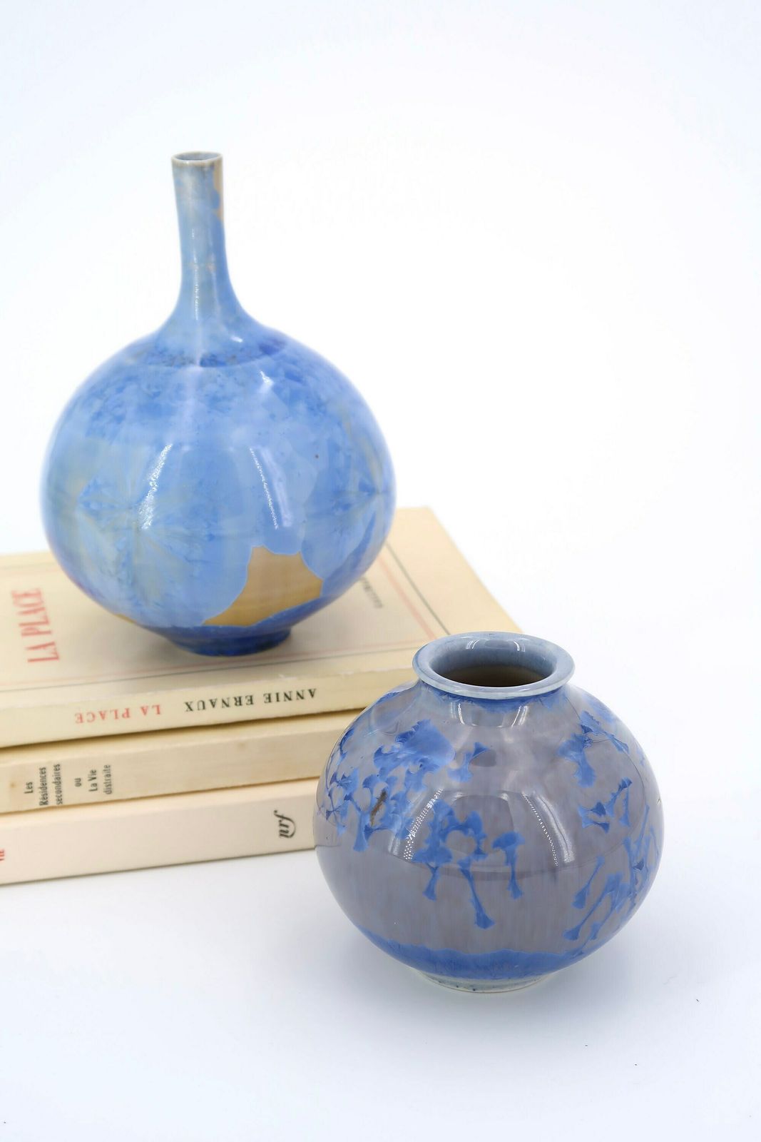 Blauwe Porseleinen Vaas Met Kristallisaties, Jaren 1970 / Art, Boho Chic, Folk, Pottery, Modern Modernist photo 75.0