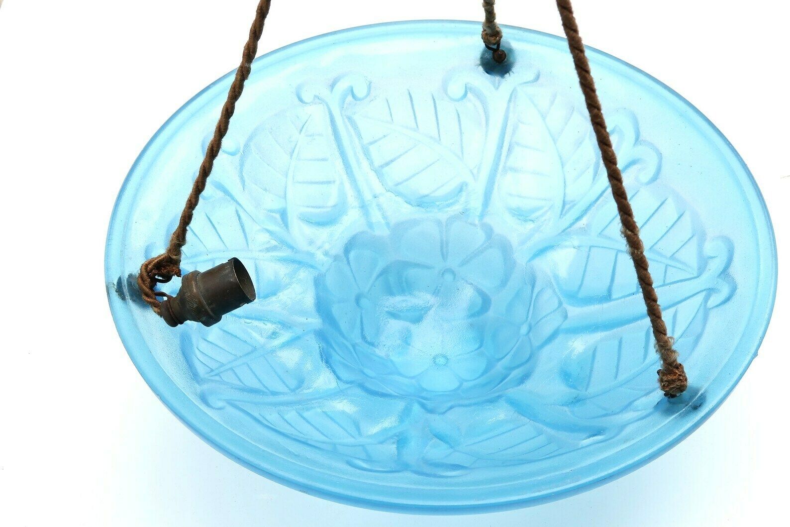 French Art Deco Blue Glass Ceiling Light By Degué France, 1930s / Pendant, Floral, Flower photo 374.0