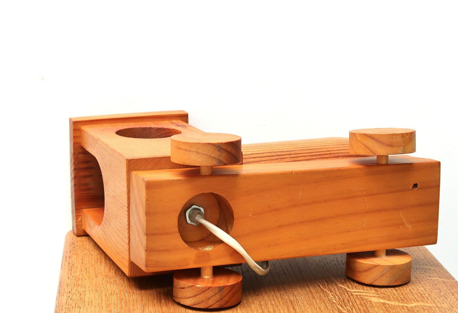 French Train Locomotive Pine Wood Table Lamp, 1970s / Kid Room, Modern, Wooden Lighting photo buy