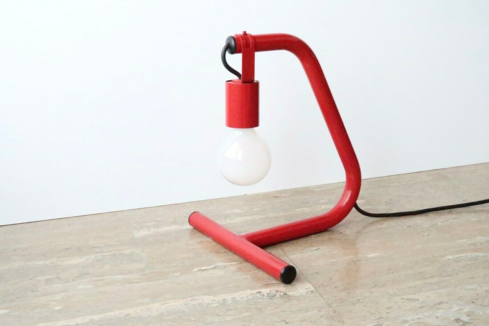 Red Tubular Table Lamp, 1980s / Primary Colors, Loft, Industrial, Design, Italy, Italian