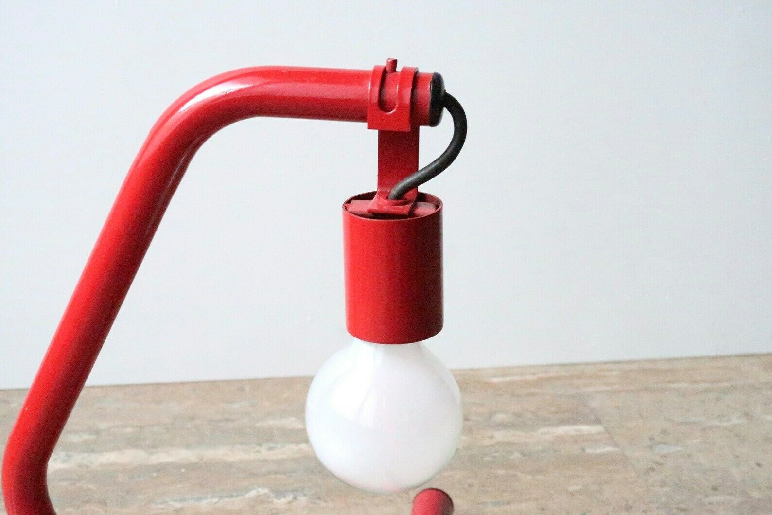 Red Tubular Table Lamp, 1980s / Primary Colors, Loft, Industrial, Design, Italy, Italian photo Lighting