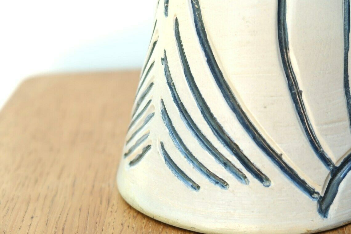 White And Blue Ceramic Table Lamp, Raffia Shade, 1980s / Boho Chic, Folk photo buy
