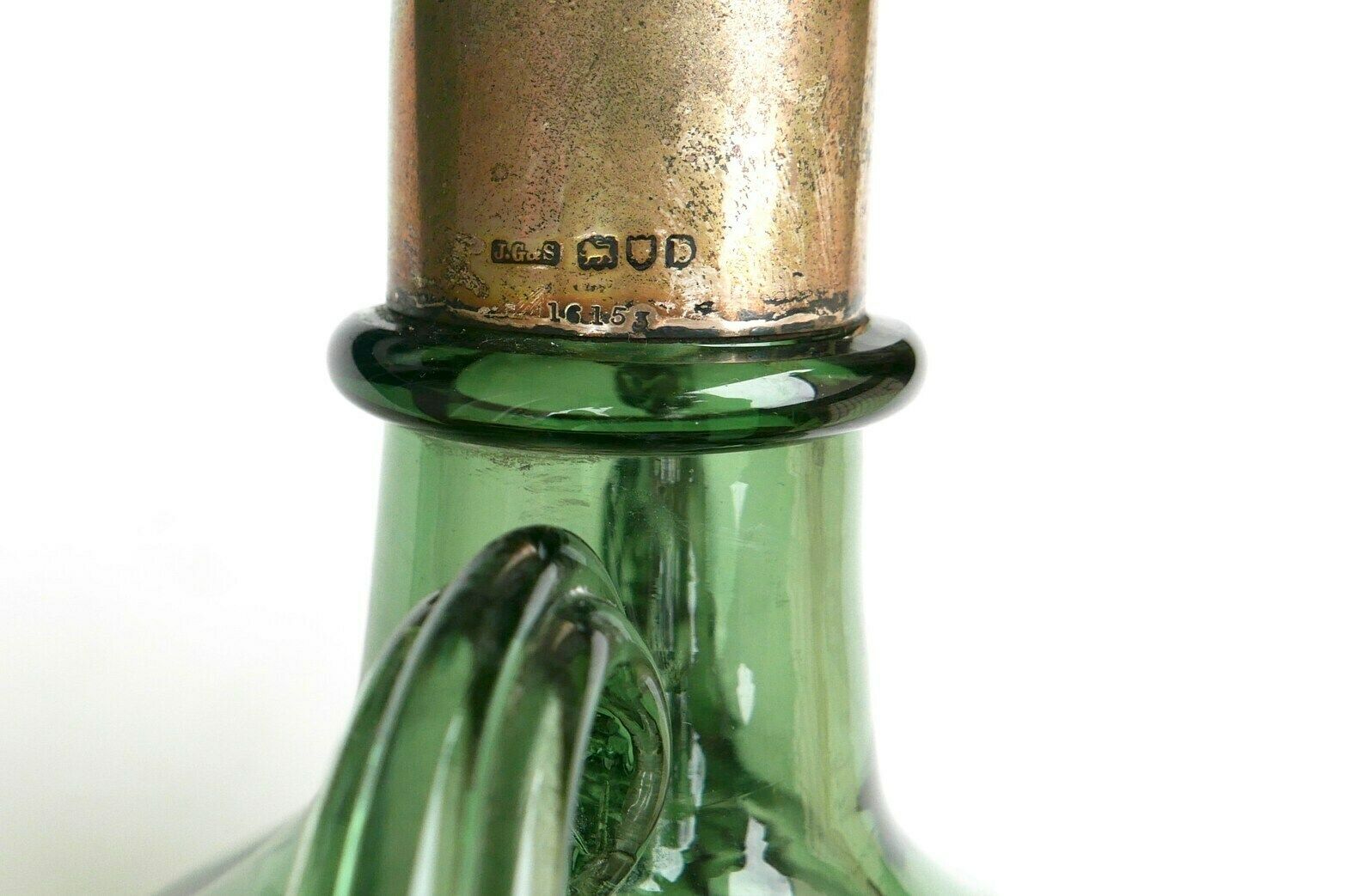 John Grinsell And Sons Green Glass Carafe, Birmingham / Silvered , England, English photo for sale