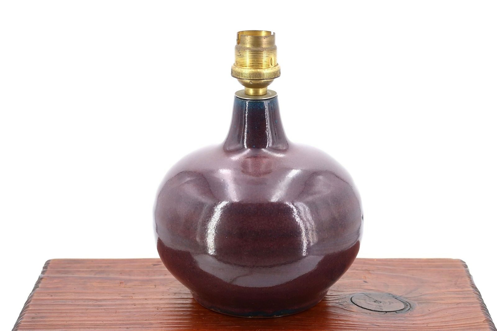 Lampe de table française en céramique violet foncé, abat-jour en soie, années 1970 / Boho Chic, Folk, Country photo furniture