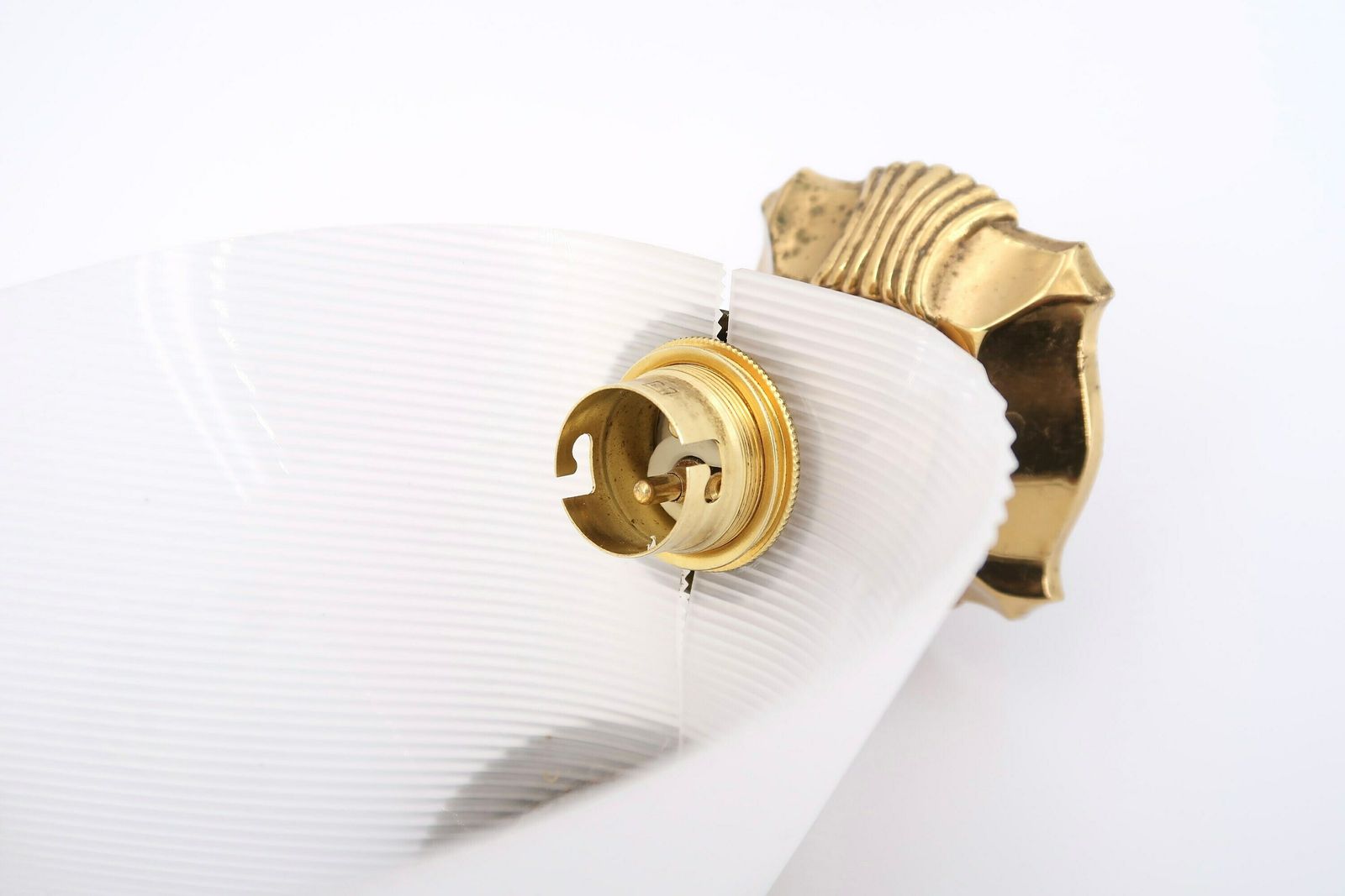 Pair Of French Modernist Sconces, White And Brass, 1950s / Mid Century Modern Light Lamp Lighting Brass Atomic Lunel Arlus photo buy