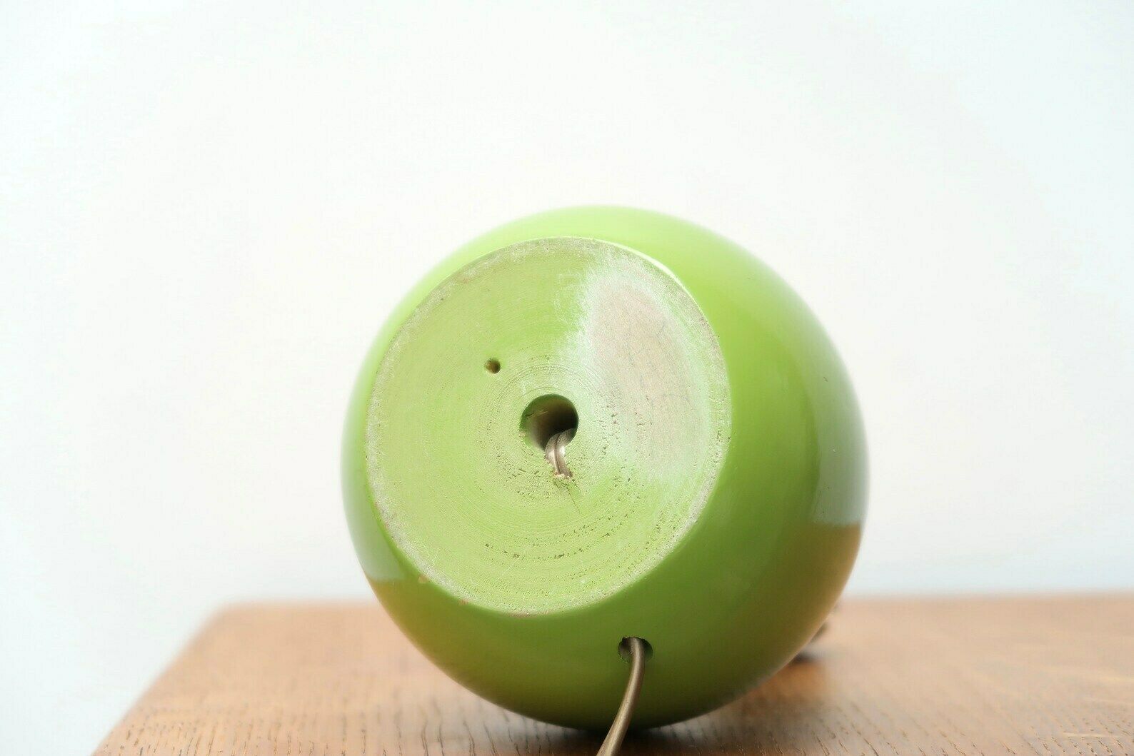 French Green Wood Table Lamp, 1970s / Sphere, Minimalist, Boho Chic, Style Ruelland photo vinterior