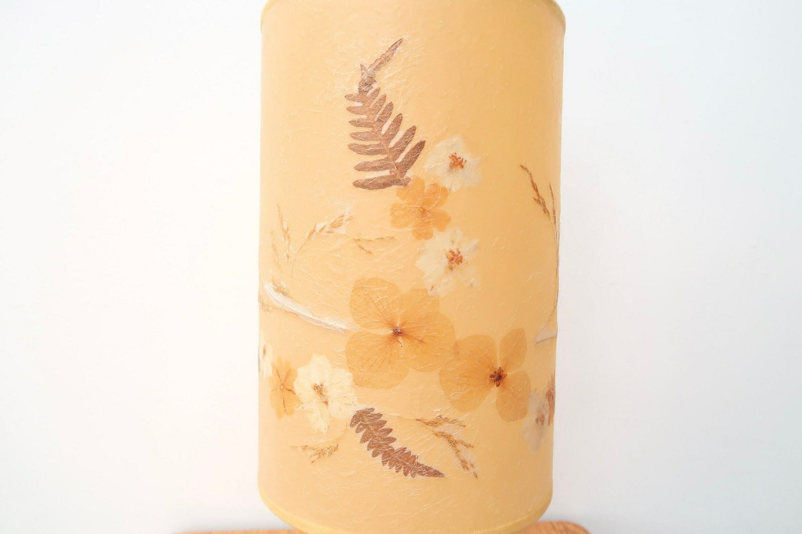 French Wooden Table Lamp, Herbarium Shade, 1970s / Pastel, Pale, Minimalist, Boho Chic, Folk photo Lighting