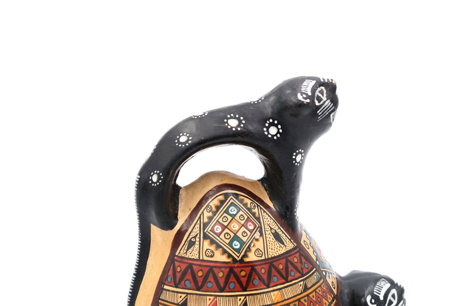 Peruvian Terracotta Jar, Pottery From Cusco, Peru, 1980s / Pitcher, Vase, Hand Painted, Felines Handles, Boho Chic, Bohemian photo 179.0
