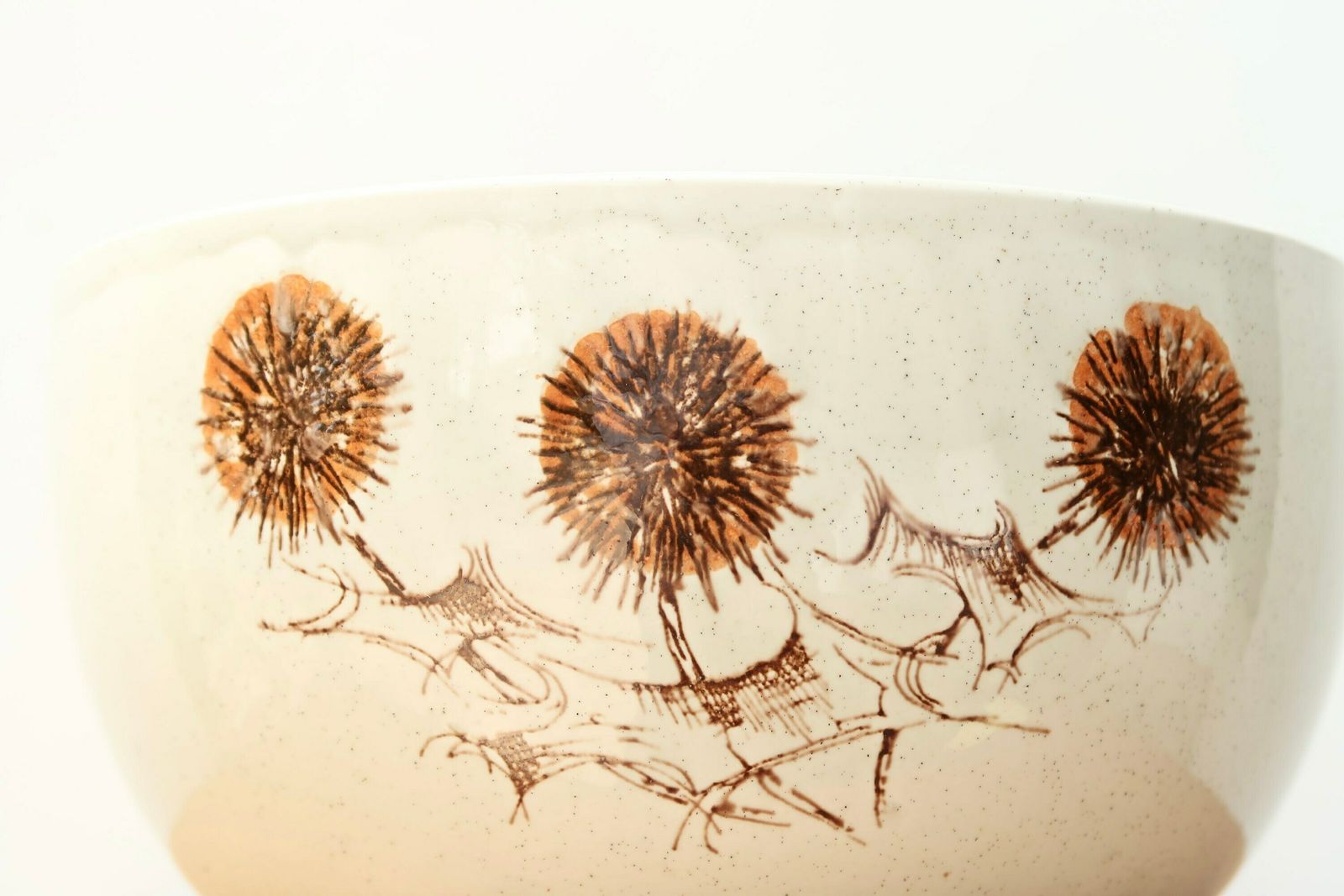 Large Salad Bowl "Thistles" By Sarreguemines France, 1970s / Cottage Country Boho Chic Bohemian Flower Plant photo furniture