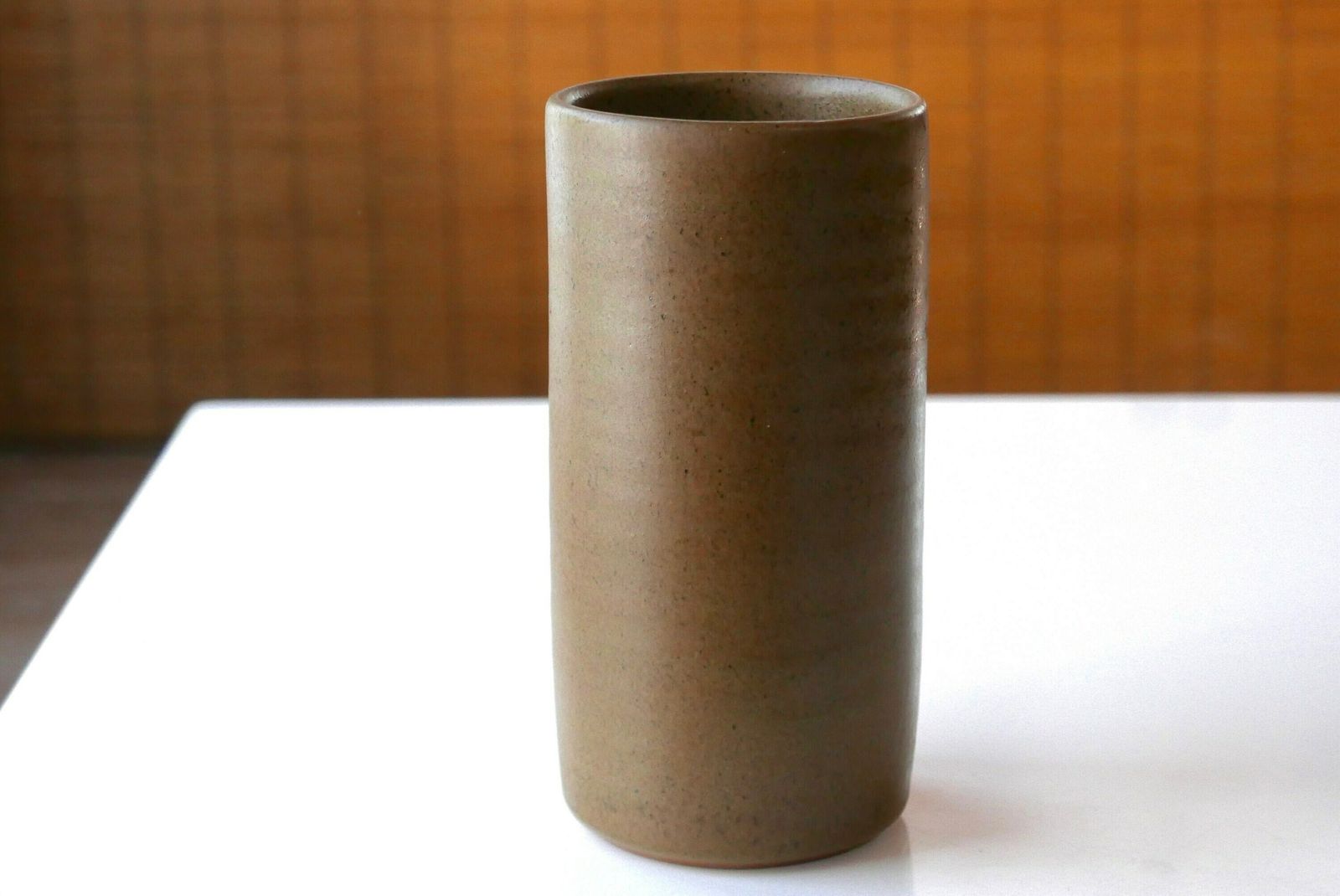 Large Brown Ceramic Cylinder Vase By Antonio Lampecco, 1970s / Roll, Tube, Georges Jouve Style photo furniture