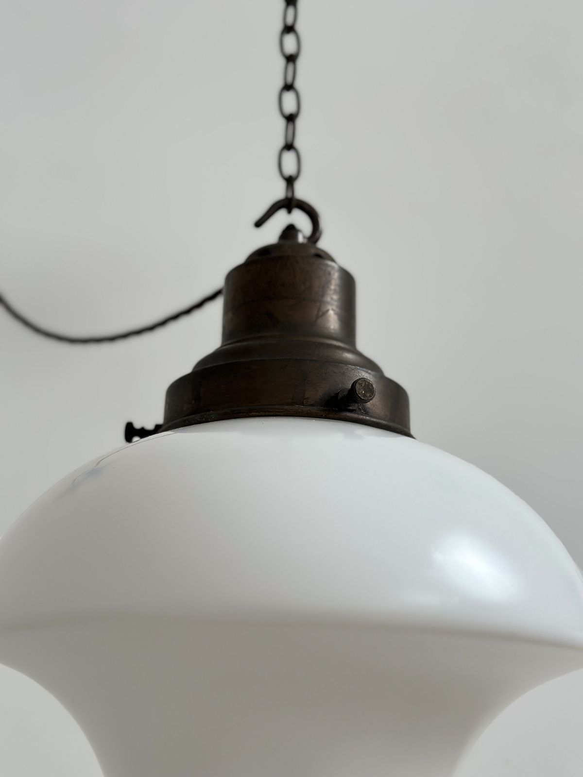 Antique Church Satin Opaline Milk Glass Copper Ceiling Pendant Light photo Lighting