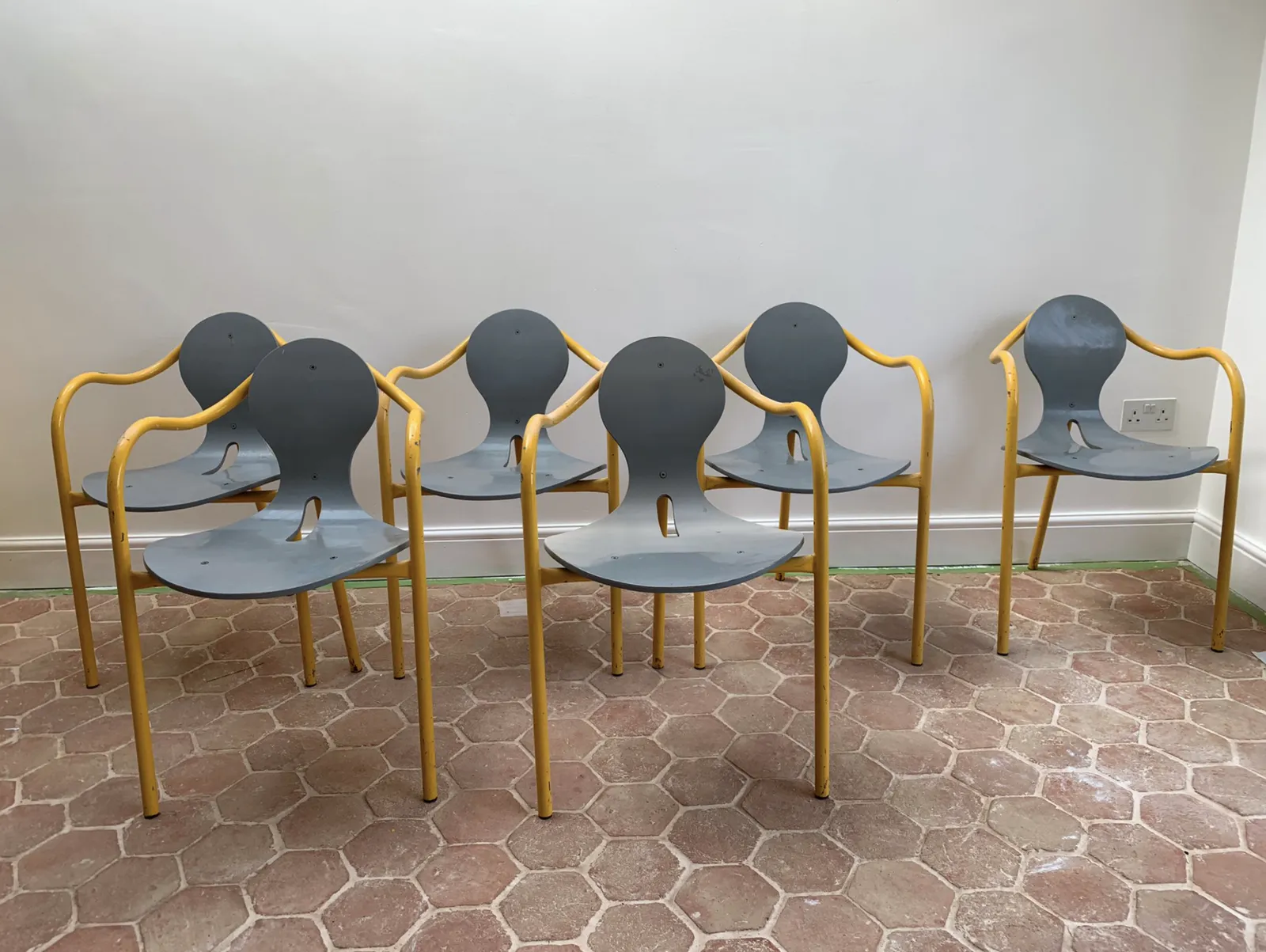 Set Of Six Mid Century Brutalist Style Italian Dining Chairs