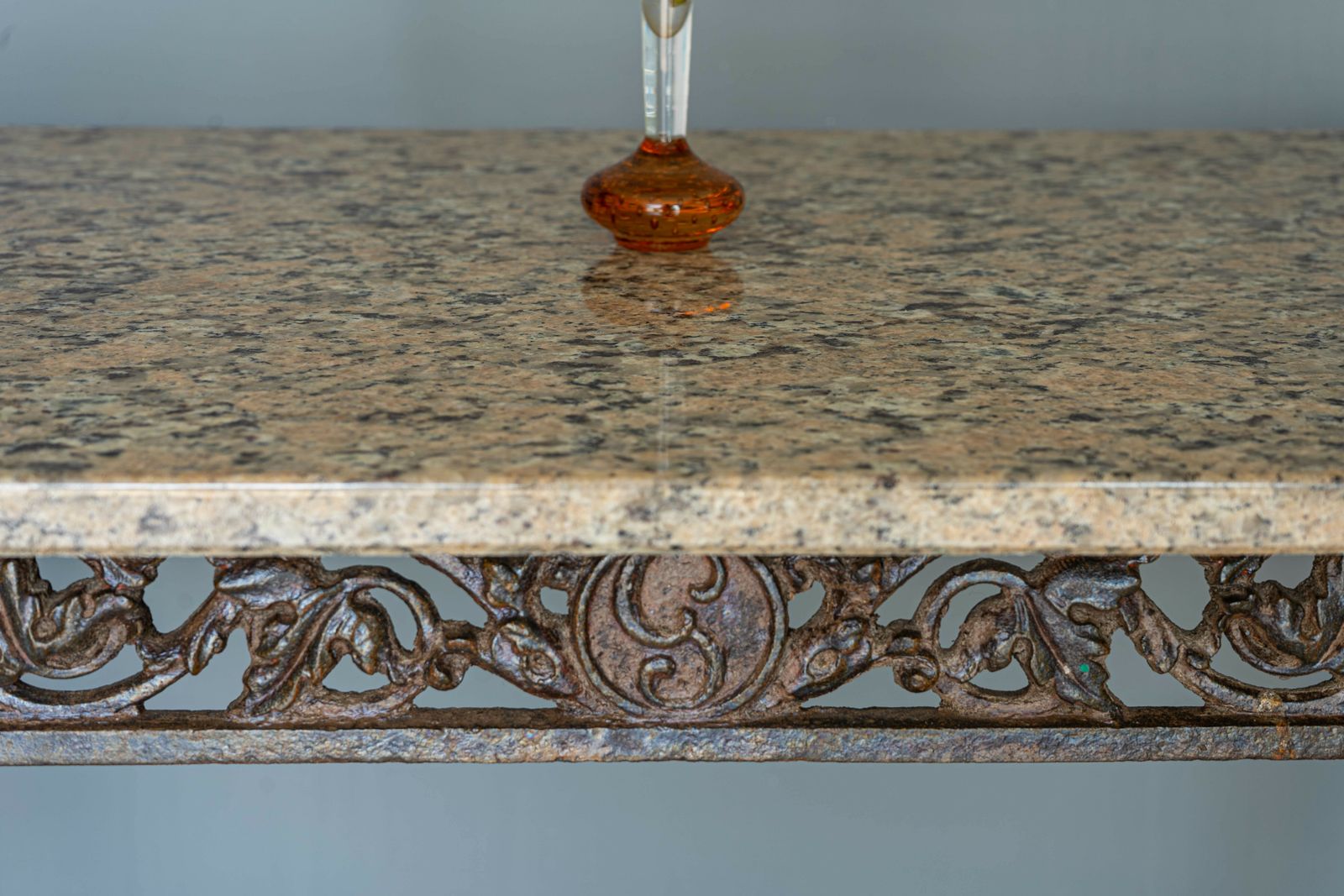 Antique Marble Topped French Iron Table photo vintage