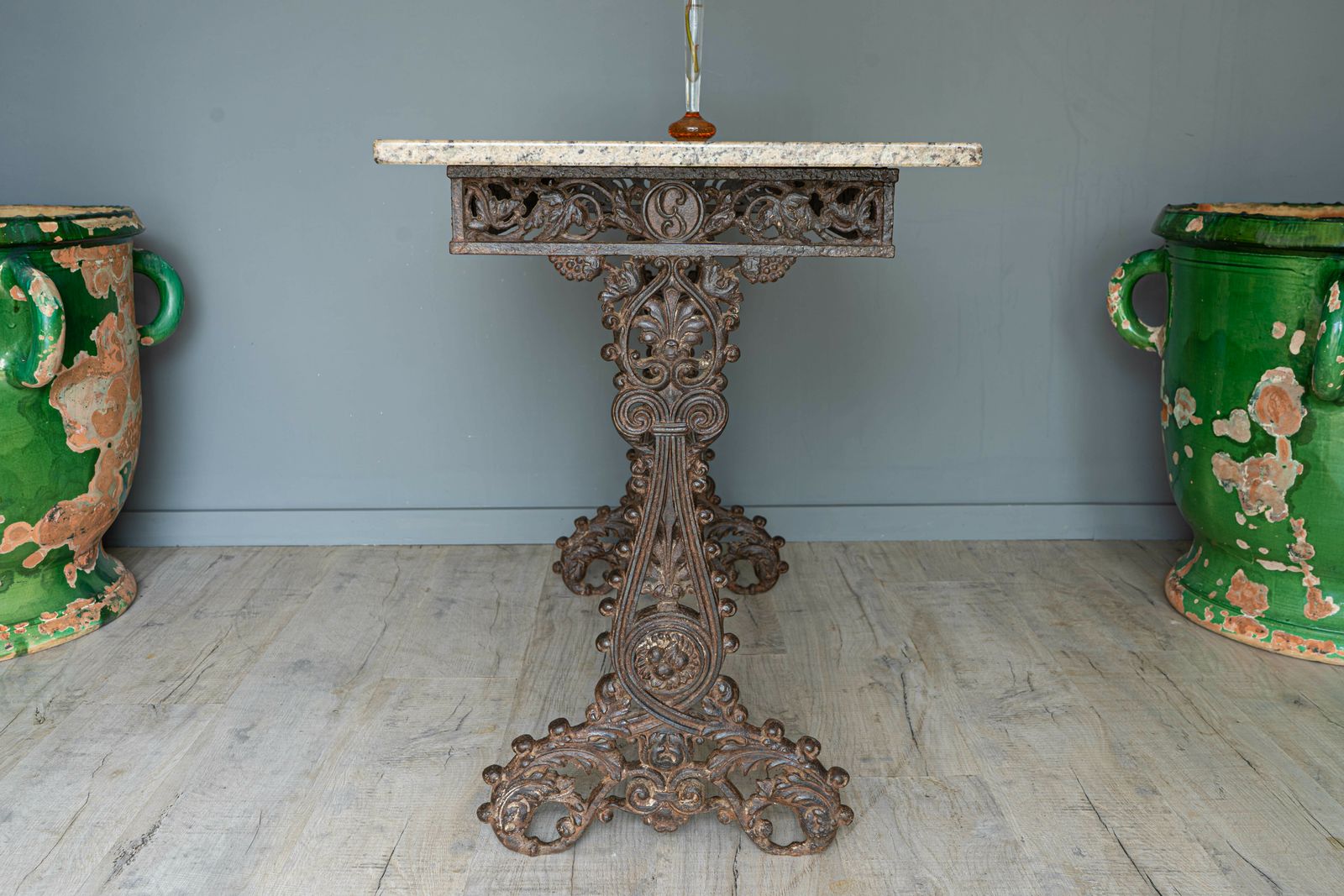 photo furniture Antique Marble Topped French Iron Table