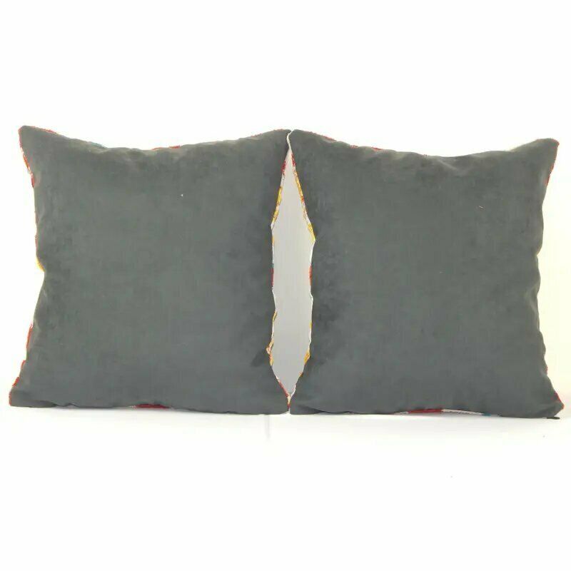 Geometric Design Ikat Velvet Pillow   Set Of Two Ethnic Silk Cushion Cover   Designer Pillow 16" X 16" photo furniture