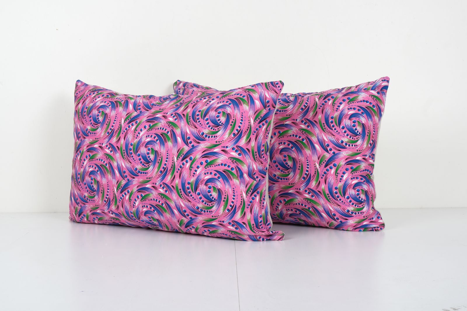 Set Floral Pillow Cases Made From Mid 20th Century Uzbek Cotton Printed Textile, 1960s 16'' X 22'' photo furniture