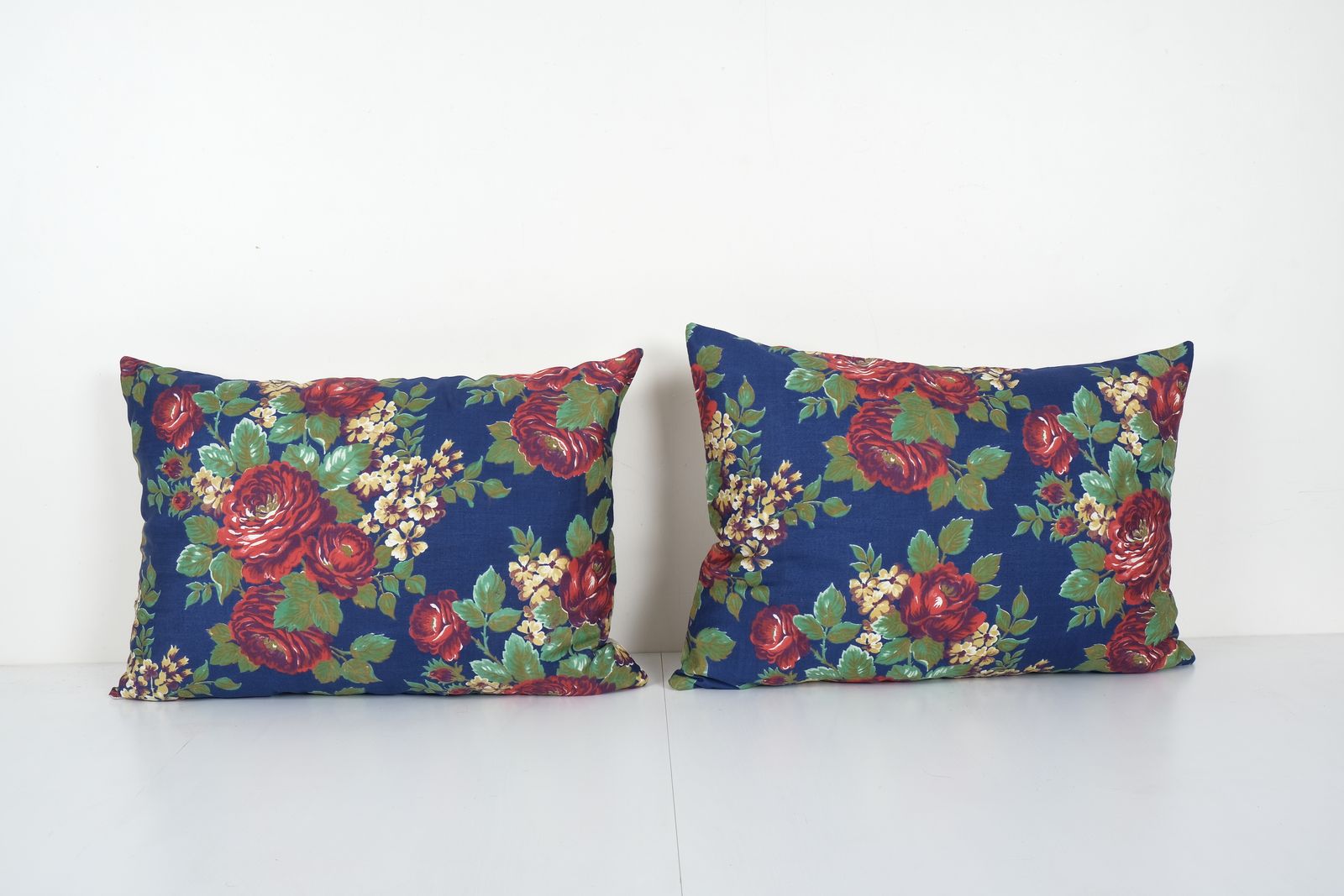 Set Of Two Colorful Lumbar Pillow   Matching Ethnic Cushion Cover   Floral Turkish Pillowcase 17'' X 23''
