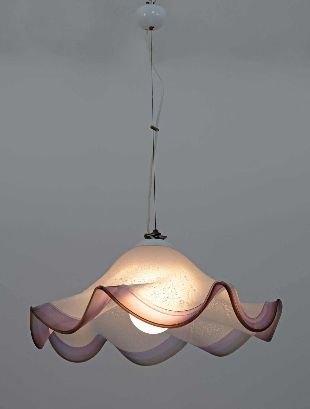 Mid Century Modern Italian Murano Silver Leaf Glass Pendant Lamp, 1970s photo for sale