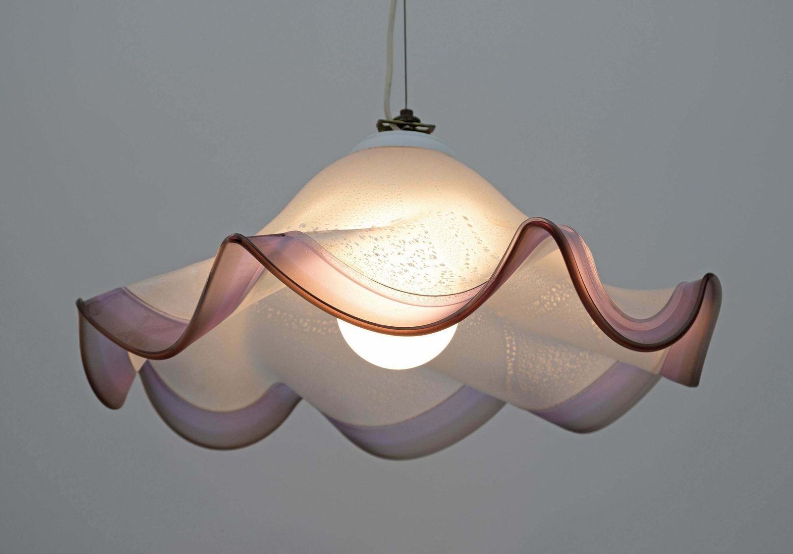 Mid Century Modern Italian Murano Silver Leaf Glass Pendant Lamp, 1970s photo 1204.0