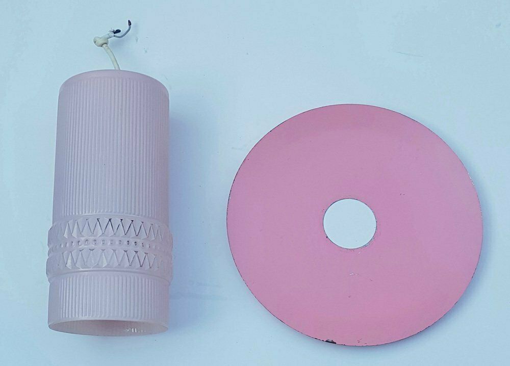 Mid Century Pink Glass Ceiling Lamp With Metal Shade photo for sale