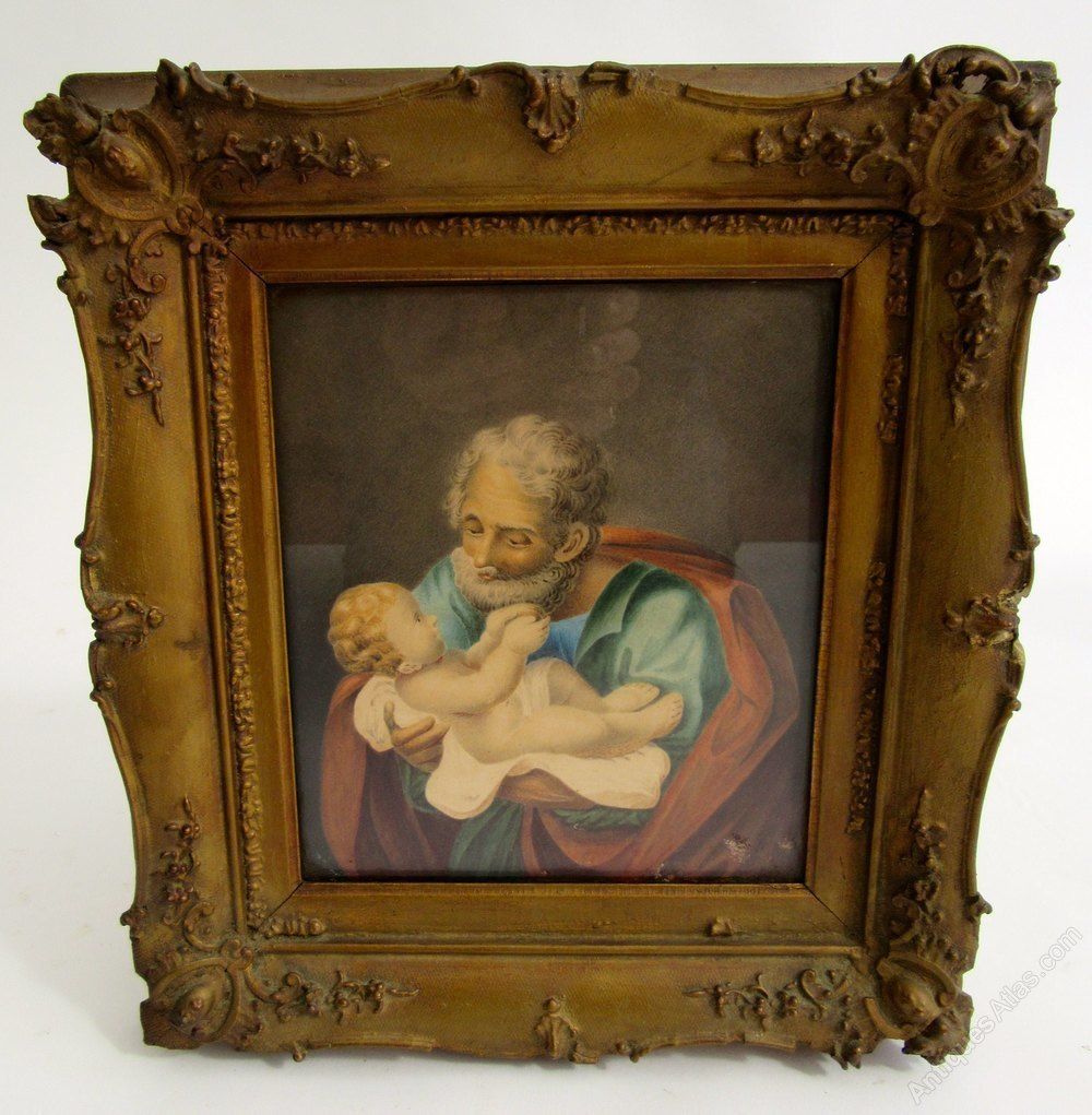 Victorian Picture Of Old Man Cradling A Baby