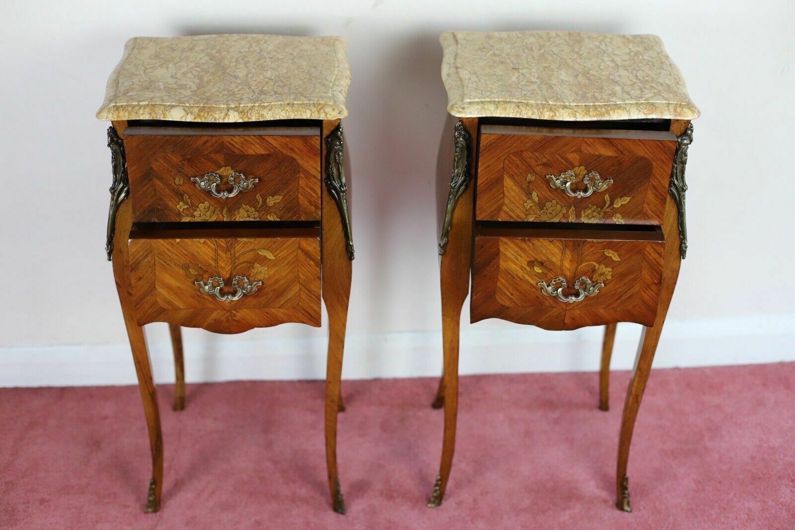 Antique Louis XV French Marquetry Marble Nightstands photo buy
