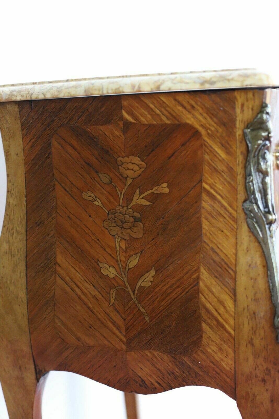 1490.0 Antique Louis XV French Marquetry Marble Nightstands photo