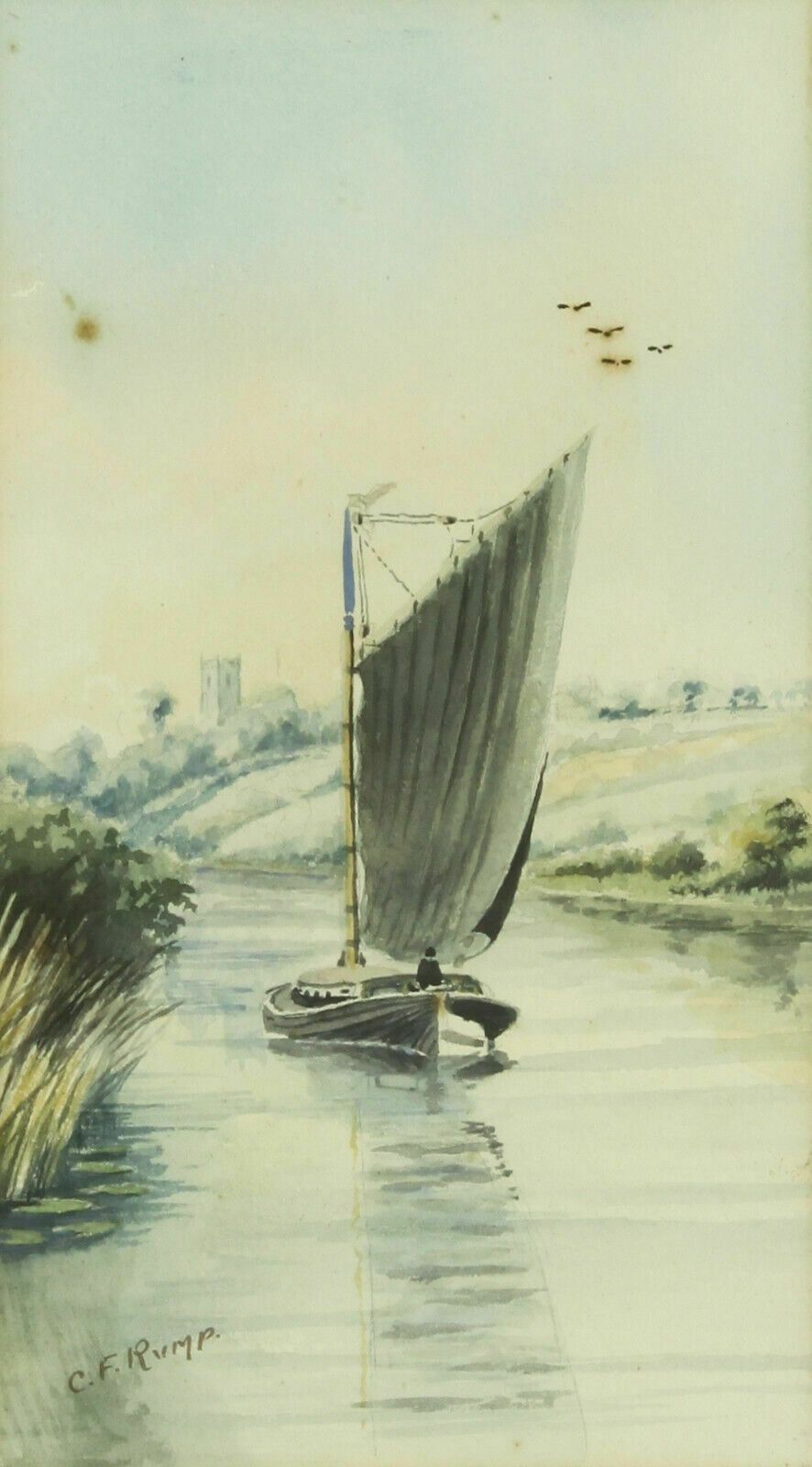Watercolour By Charles Frederick Rump. Wherry On The Broads photo furniture